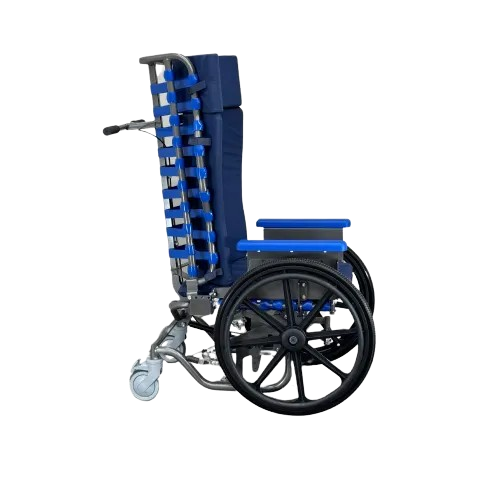 Side View Of The Med Mizer Freedom Flex Chair With Mag Wheels In The Upright Position
