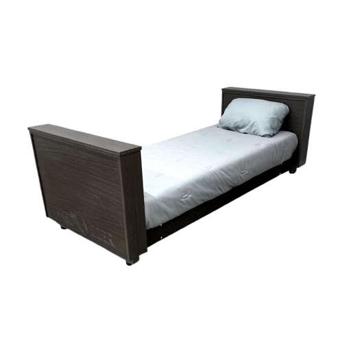 Side View Of The Med Mizer Select Care Adjustable Bed Shown With Mattress And Pillow