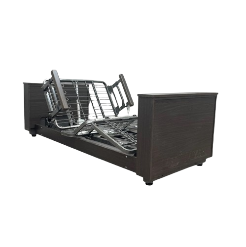 Side View Of The Med Mizer Select Care Adjustable Bed With Side Rails