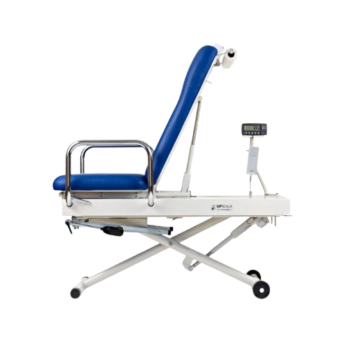 Side View Of The Med Mizer UpScale Adjustable Treatment Table In Chair Position With Scale