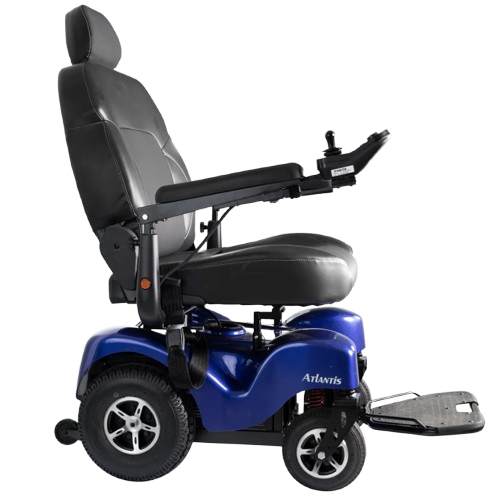 Side View Of The Merits Atlantis Heavy Duty Power Chair In Blue Color