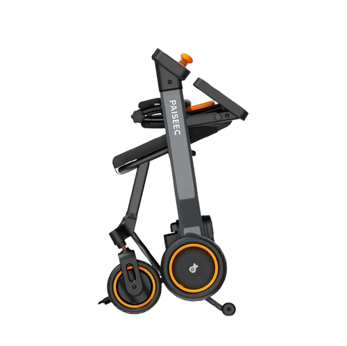 Side View Of The Paiseec W1 Lightweight 2‑in‑1 Electric Wheelchair Shown In The Folded Position With Orange Color 
