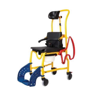 Side View Of The Rebotec Augsburg Pediatric Shower Commode Chair With Headrest And Seatbelt 
