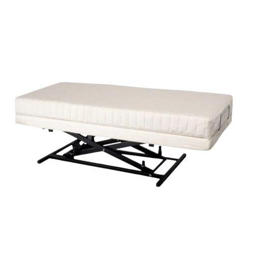 Side View Of The Transfer Master Supernal Hi Low Adjustable Bed Elevated Position With Mattress