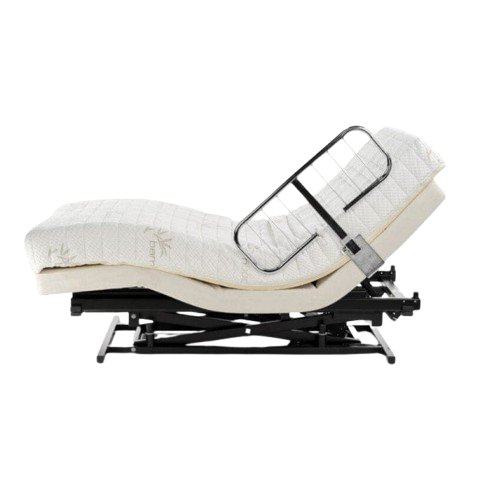 Side View Of The Transfer Master Supernal Hi Low Adjustable Bed With A Side Rail