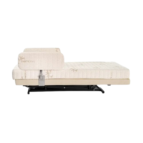 Side View Of The Transfer Master Supernal Hi Low Adjustable Bed With Side Rails And Side Rail Covers