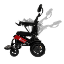 Side View Of The ComfyGo IQ 9000 Electric Wheelchair Shown In Standard Colored Cushions And Black And Red Frame With Auto Reclining Feature Demonstrated