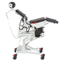Side View Of The Rebotec Phoenix Height Adjustable Shower Commode Chair Electrical Model In The Raised Reclined Position
