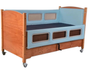 Sleep Safe 2 Medium Bed Full Size Side View Wooden Finish Light Blue Padding Manual Articulation