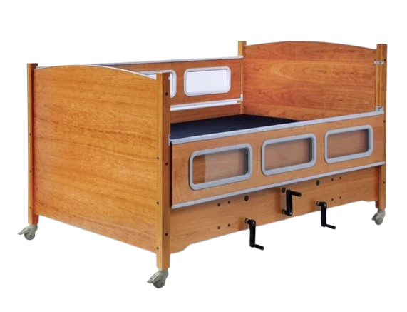 Sleep Safe 2 Medium Bed Full Size Side View Wooden Finish No Padding Manual Articulation