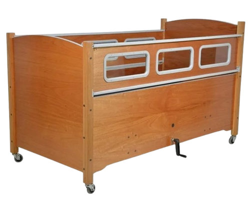 Sleep Safe 2 Medium Bed Full Size Side View Wooden Finish No Padding Manual Articulation