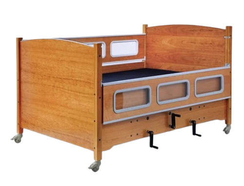 Sleep Safe 2 Medium Bed Full Size Side View Wooden Finish No Padding Manual Articulation