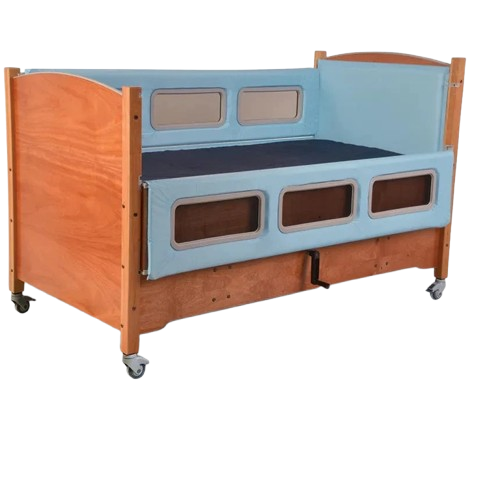Sleep Safe 2 Medium Bed Side View Light Blue Padding Manual Articulation