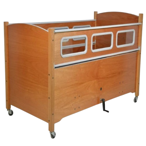 Sleep Safe 2 Medium Bed Side View Wooden Finish No Padding Manual Articulation