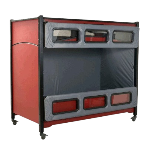 Sleep Safe Extension Bed Red Finish Open Door With Taupe Padding