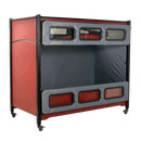 Sleep Safe Extension Bed Side View Full Size Red Finish Open Door With Taupe Padding