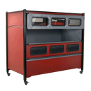 Sleep Safe Extension Bed Side View Red Finish Half Opened Door With Taupe Padding