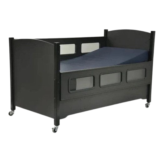 Sleep Safe Low Bed Full Size Side View Black Finish No Padding