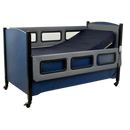 Sleep Safe Low Bed Full Size Side View Blue Finish Taupe Padding Electric Articulation