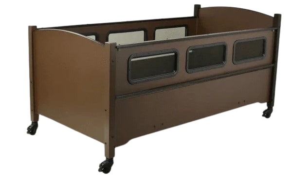 Sleep Safe Low Bed Full Size Side View Brown Finish No Padding
