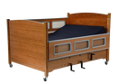Sleep Safe Low Bed Full Size Side View Wooden Finish No Padding Manual Articulation