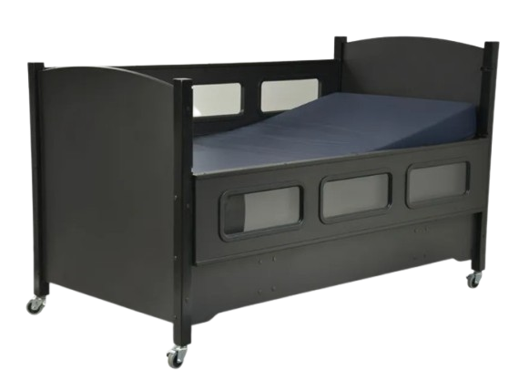 Sleep Safe Low Bed Side View In Black Without Padding Electric Articulation