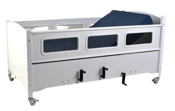 Sleep Safe Low Bed Side View In White Without Padding Manual Articulation