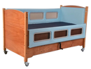 Sleep Safe Low Bed Side View Wood Light Blue Padding Around Windows Manual Articulation