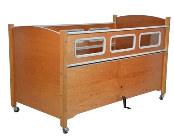 Sleep Safe Low Bed Side View Wooden Without Padding Manual Articulation