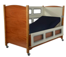 Sleep Safe Tall Bed Full Size Side View Wooden Finish With Cream Padding And Dual View Configuration