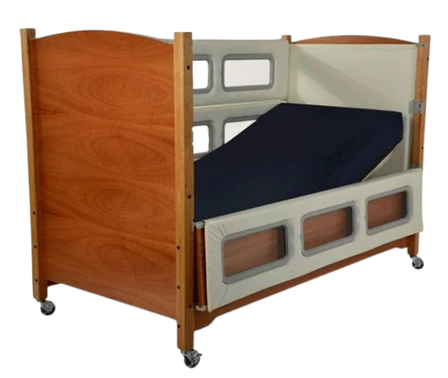Sleep Safe Tall Bed Side View Wooden Finish Dual View With Cream Padding Around Windows