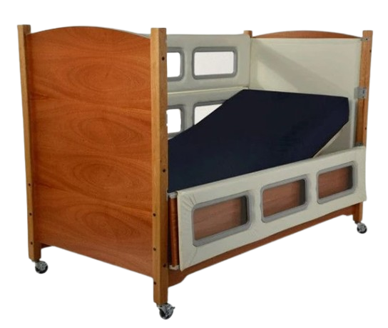 Sleep Safe Tall Bed Side View Wooden Finish Dual View With Cream Padding Around Windows