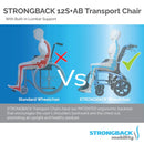 Strongback Excursion 12S +AB Lightweight Transport Chair Vs Standard Wheelchair Highlighting The Patented Lumbar Support By Strongback Mobility