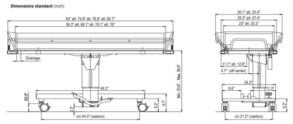 TR Equipment Shower Bed with Adjustable Height and Tilt TR2000