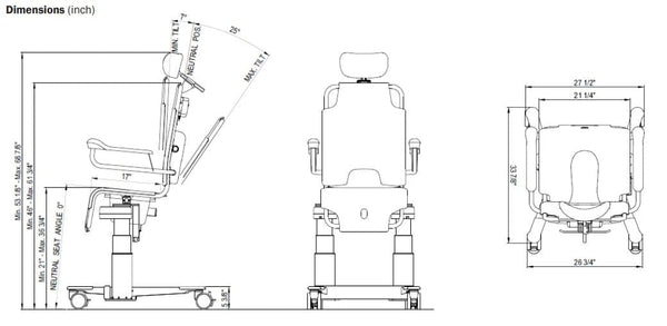 TR Equipment TR1000 Battery Operated Shower Chair Drawing Diagram With Dimensions