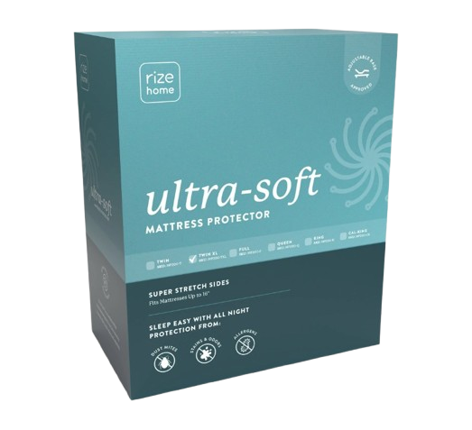 Teal Packaging Box Of The Rize Home Ultra-Soft Mattress Protector