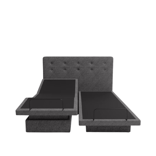 The Dawn House Bed Front Centered View Gray Slate Color In The Split King Configuration Without Mattress And With Headboard In The Head And Leg Articulated Position