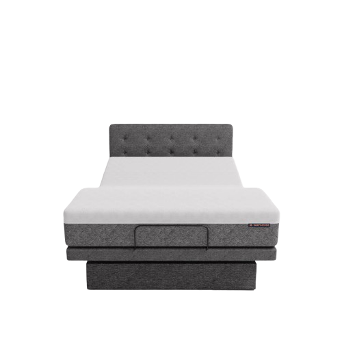The Dawn House Bed Front Centered View Gray Slate Color With Mattress And Headboard In The Head And Leg Articulated Position
