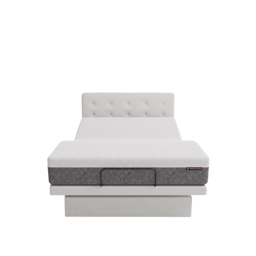 The Dawn House Bed Front Centered View Ivory Color With Mattress And Headboard In The Head And Leg Articulated Position