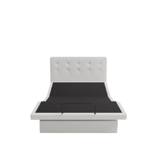 The Dawn House Bed Front Centered View Ivory Color Without Mattress And With Headboard In The Head And Leg Articulated Position