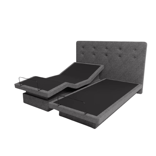 The Dawn House Bed Front View Gray Slate Color In The Split King Configuration Without Mattress And With Headboard In The Head And Leg Articulated Position