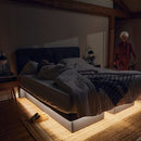 The Dawn House Bed Front View Gray Slate Color Split King With Headboard And Underbed Lighting Elderly Couple