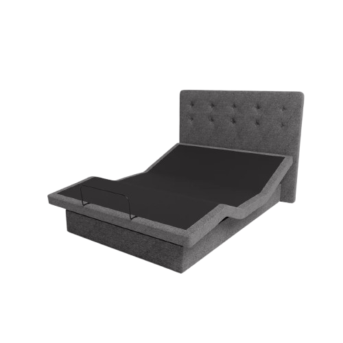 The Dawn House Bed Front View Gray Slate Color Without Mattress And With Headboard In The Head And Leg Articulated Position