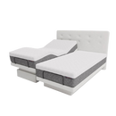 The Dawn House Bed Front View Ivory Color In The Split King Configuration With Mattress And Headboard In The Head And Leg Articulated Position