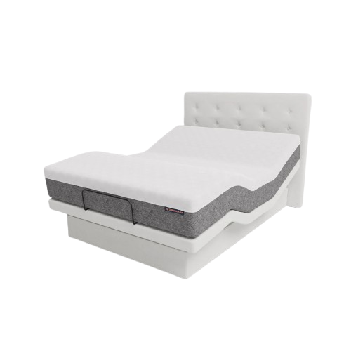 The Dawn House Bed Front View Ivory Color With Mattress And Headboard In The Head And Leg Articulated Position