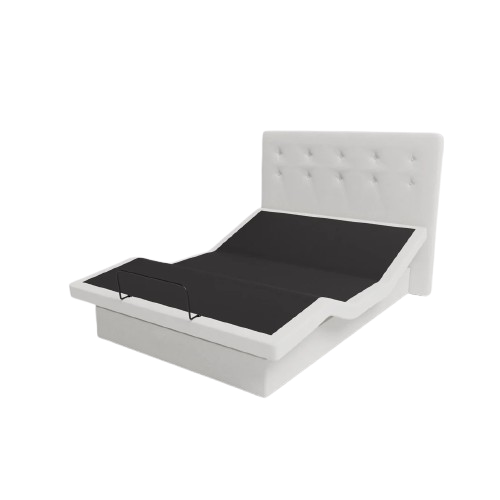 The Dawn House Bed Front View Ivory Color Without Mattress And With Headboard In The Head And Leg Articulated Position