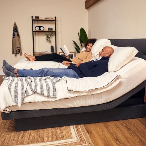 The Dawn House Bed Side View Gray Slate Color Split King With Mattress And Headboard