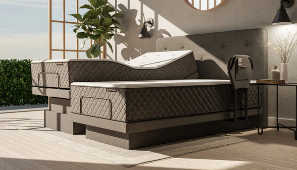 The Dawn House Bed Side View Gray Slate Color With Headboard And Side Rail Split King Size