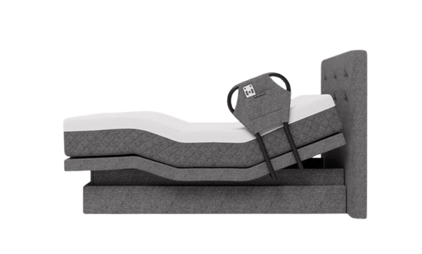 The Dawn House Bed Side View Gray Slate Color With Side Rail Mattress And Headboard