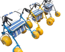 Three AccessRec AccessWalk® All-Terrain Beach Rollators Shown In Blue And Black, Yellow And Black, And Grey And Black Colors